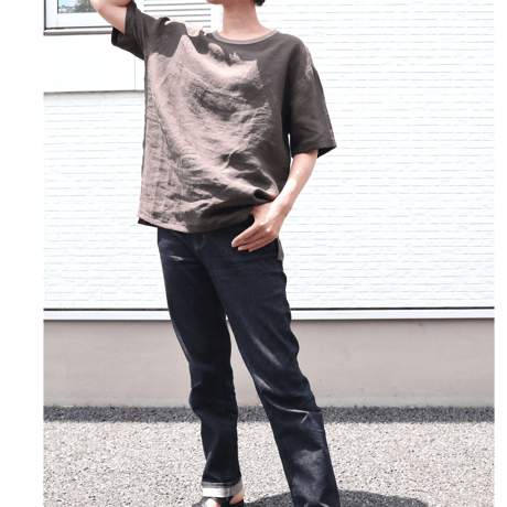 KAMIHINO-Linen Tee Shirt-Brown