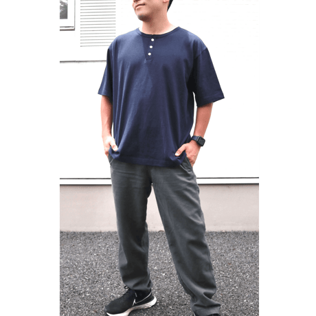 KAMIHINO-Henry Neck T Shirt (Navy)