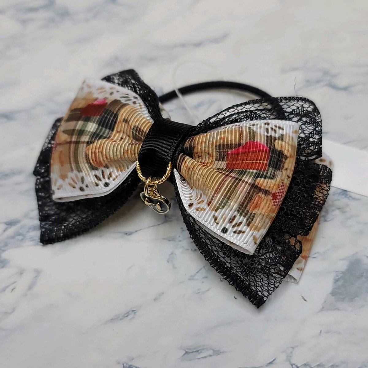 リボンヘアゴム♡ラブフィーユリボン♡ベージュ♡ハンドメイド