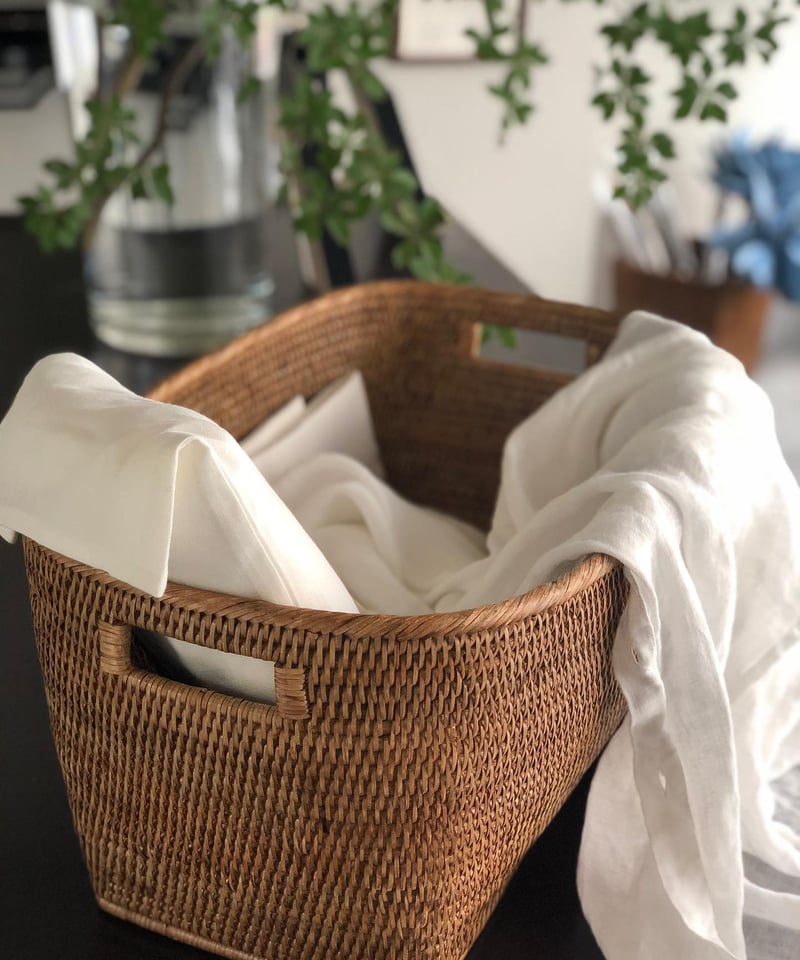 コロニアルチェック ラタンバスケット