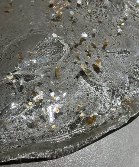 麹谷宏　ガラス平皿  クリア金銀  大