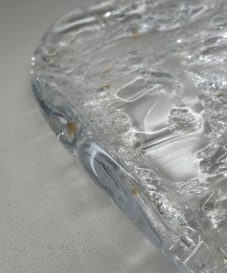 麹谷宏　ガラス平皿  クリア金銀