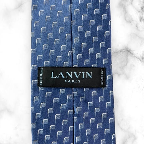 【244】LANVIN ランバン ネクタイ ハイブランド 規則柄 青 ビジネス