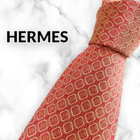【176】HERMES エルメス ネクタイ ハイブランド 規則柄 赤 ビジネス