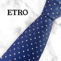 【198】ETRO エトロ ネクタイ ハイブランド ロゴ柄 青 ビジネス
