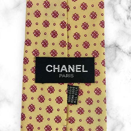 【198】CHANEL シャネル ネクタイ ハイブランド 規則柄 黄色 イエロー