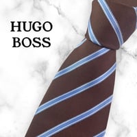 【236】HUGO BOSS ヒューゴボス ネクタイ ハイブランド ストライプ柄 ブラウン ビジネス