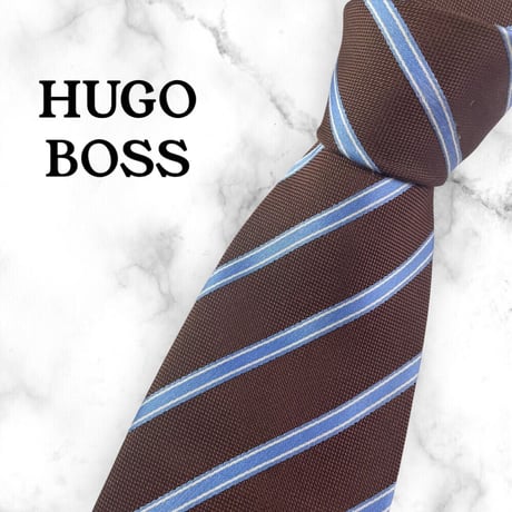 【236】HUGO BOSS ヒューゴボス ネクタイ ハイブランド ストライプ柄 ブラウン ビジネス