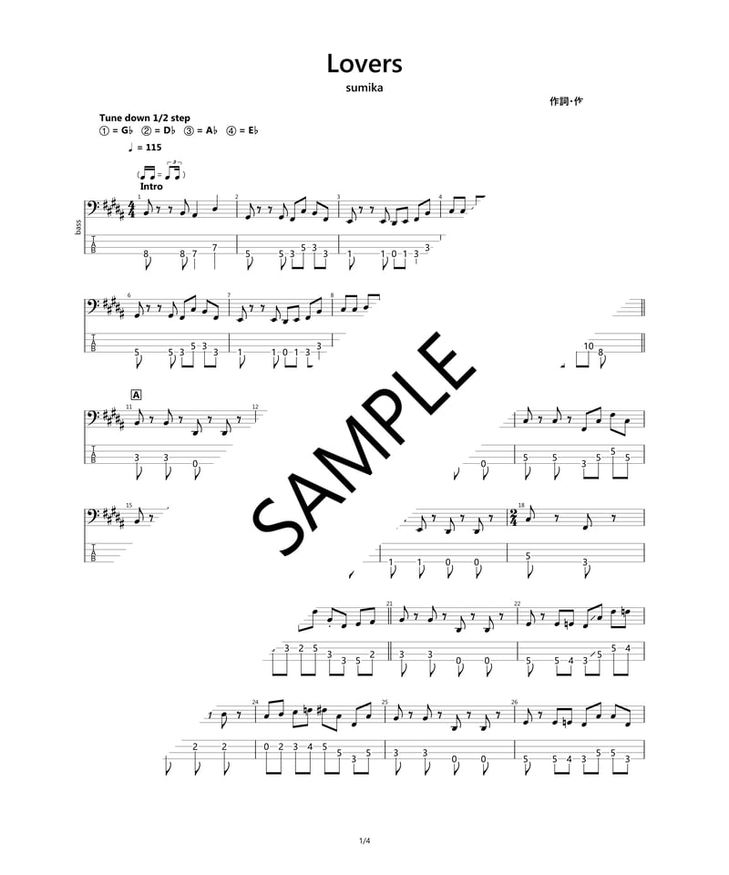 sumika - Lovers《五線譜+TAB》 | Bass Score