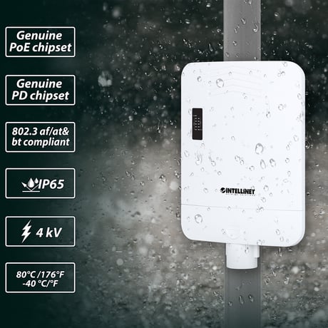 Intellinet 屋外用 PoE給電5ポート ギガビットスイッチ / 4ポートPoE+エクステンダー