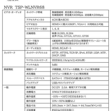 ワイヤレスカメラセット TSP-WCS6401
