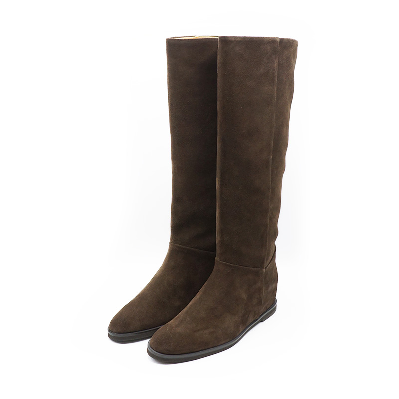 anuans ストレッチロングブーツ ダークブラウン