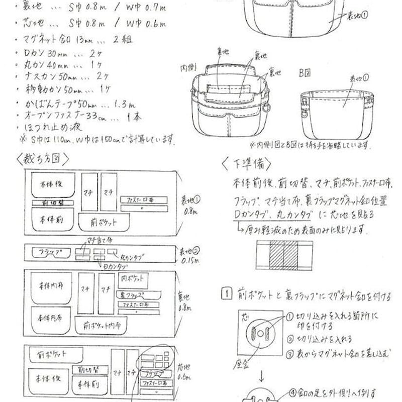 データ】タックポケットバッグ型紙 | 型紙&生地のお店JFOA