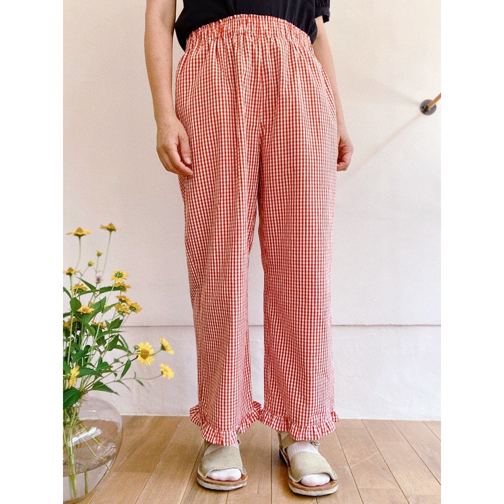 organic zoo 】 ギンガムチェックパンツT-shirt 2-3y Pottery Blue