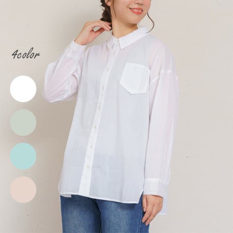 綿100%　デザインポケット　シンプルおしゃれ　シャツ　ブラウス　M~Lサイズ　レディース