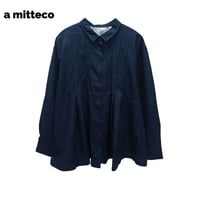 デシン　花柄プリント　幅広タック　シャツ　ブラウス　【ネイビー】　レディース　M~Lサイズ