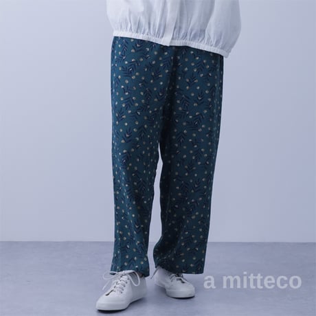 イージーケア　麻タッチ　プリント　ゆったりパンツ　【ドット】　レディース　Mサイズ