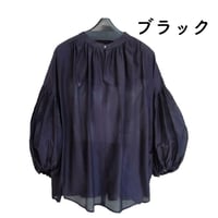 シルクコットン　ギャザースリーブブラウス
