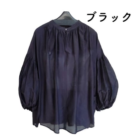 シルクコットン　ギャザースリーブブラウス