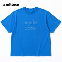 綿100％　配色ロゴ刺繍　やわらか　半袖　Tシャツ　【ブルー】　M~Lサイズ