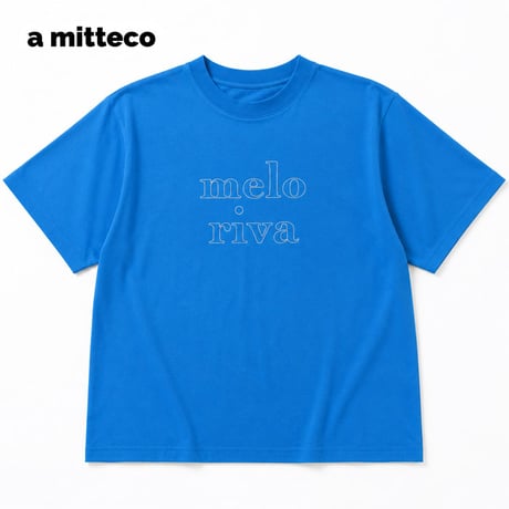 綿100％　配色ロゴ刺繍　やわらか　半袖　Tシャツ　【ブルー】　M~Lサイズ