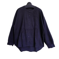 綿100％　 前開き　バンドカラー　ピンタック　ブラウス　【ブラック】　M~Lサイズ