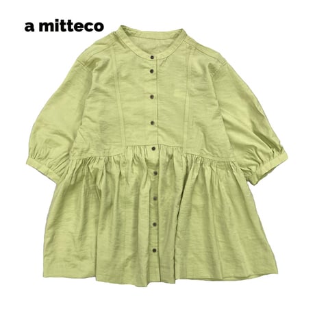 接触冷感　切替ギャザー　前開き　ふわっとブラウス　【ライムグリーン】　M~Lサイズ　レディース