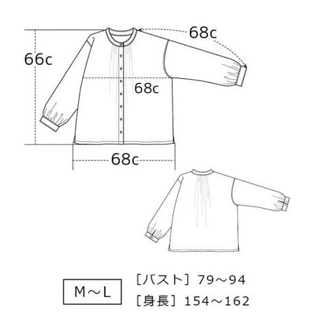 綿100％　バンドカラー　ドット柄　プリント　薄手　前開き　ブラウス　【ネイビー】　M~Lサイズ