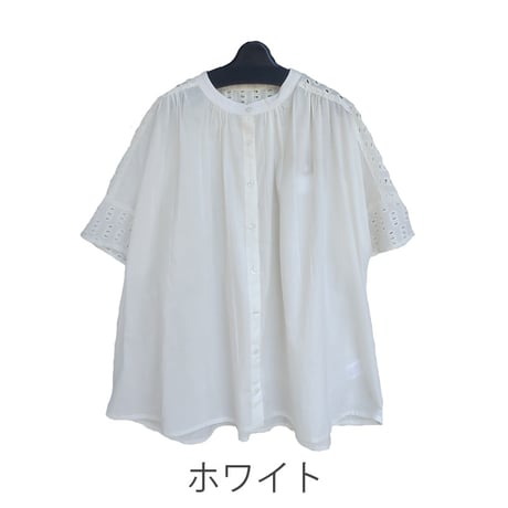 綿100％　無地xシフリー　刺繍　前開き　5分袖　ブラウス　【ブラック】　M~Lサイズ  のコピー