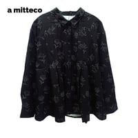 デシン　花柄プリント　幅広タック　シャツ　ブラウス　【ブラック】　レディース　M~Lサイズ