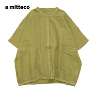 綿麻　裾ふわん　前開き　涼しいブラウス　【グリーン】　M~Lサイズ　レディース　春夏