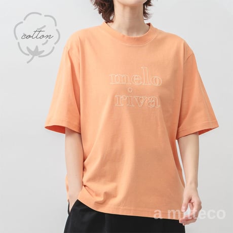 綿100％　配色ロゴ刺繍　やわらか　半袖　Tシャツ　【オレンジ】　M~Lサイズ