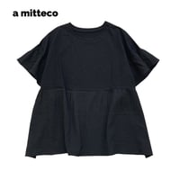 異素材切替  ギャザー　プルオーバー　カットソー 　【ブラック】　レディース　M~Lサイズ