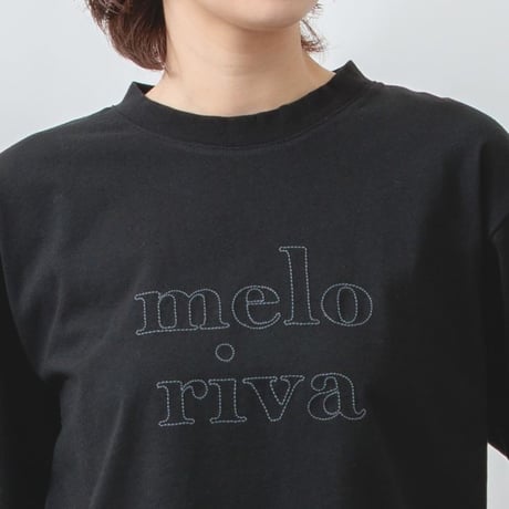 綿100％　配色ロゴ刺繍　やわらか　半袖　Tシャツ　【ブラック】　M~Lサイズ