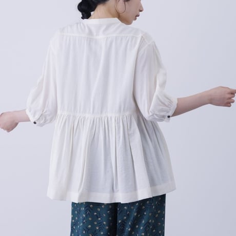 接触冷感　切替ギャザー　前開き　ふわっとブラウス　【アイボリー】　M~Lサイズ　レディース