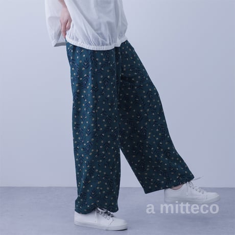 イージーケア　麻タッチ　プリント　ゆったりパンツ　【ドット】　レディース　Mサイズ