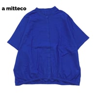 綿麻　裾ふわん　前開き　涼しいブラウス　【ブルー】　M~Lサイズ　レディース　春夏