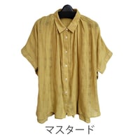 綿100%　シアー　チェック 襟付き　ドルマン　シャツ　【マスタード】　フリーサイズ