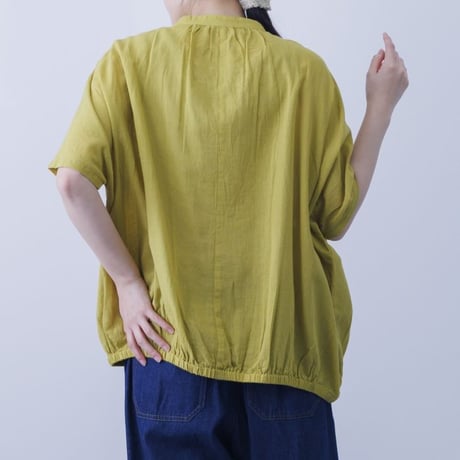 綿麻　裾ふわん　前開き　涼しいブラウス　【グリーン】　M~Lサイズ　レディース　春夏