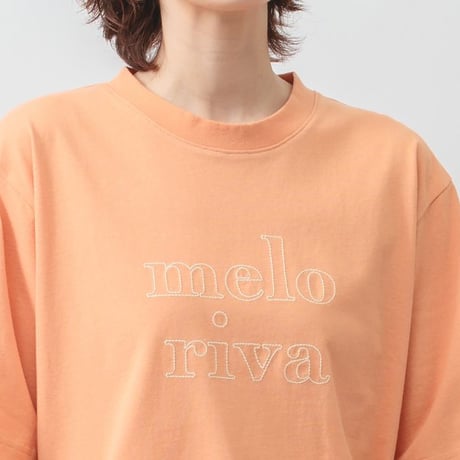 綿100％　配色ロゴ刺繍　やわらか　半袖　Tシャツ　【オレンジ】　M~Lサイズ