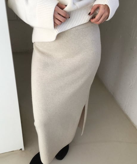 wool cashmere slits long skirt