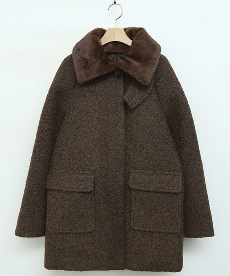 bouclé fur collar half coat