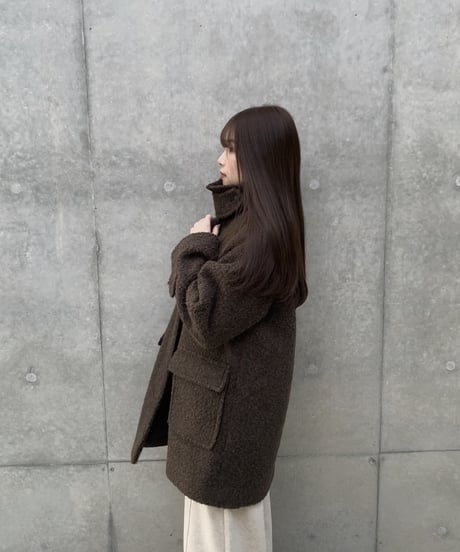 bouclé fur collar half coat