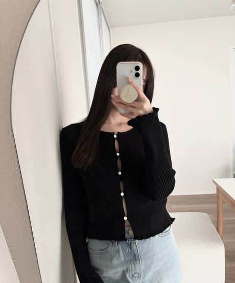 frill ribbed cardigan