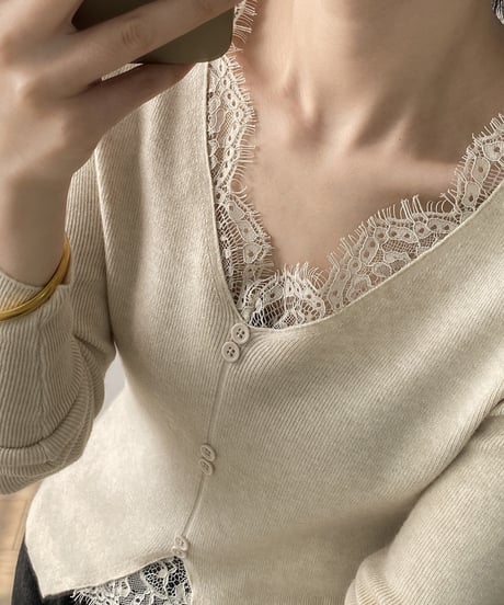 v-neck lace knit