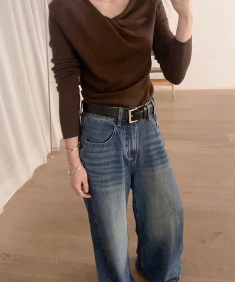 ［即納］round neck knit top