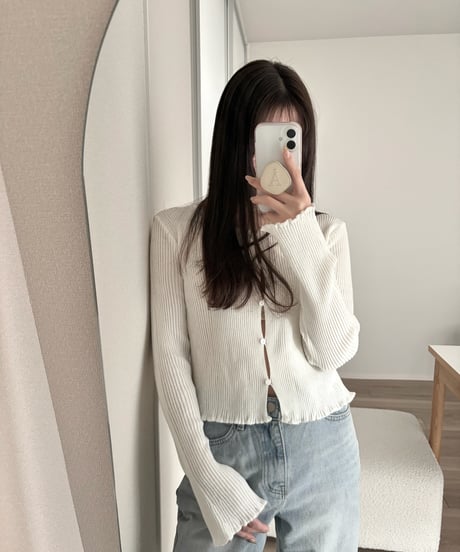 frill ribbed cardigan
