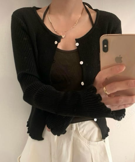 frill ribbed cardigan