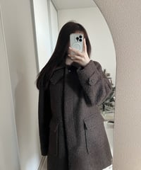 bouclé fur collar half coat
