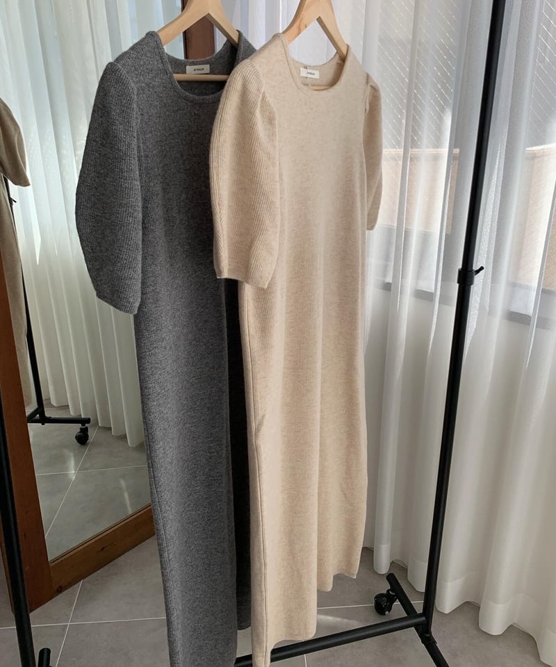 mieajunar sleeve puff knit ワンピース　グレー sleeve puff knit onepiece | mie ajunar
